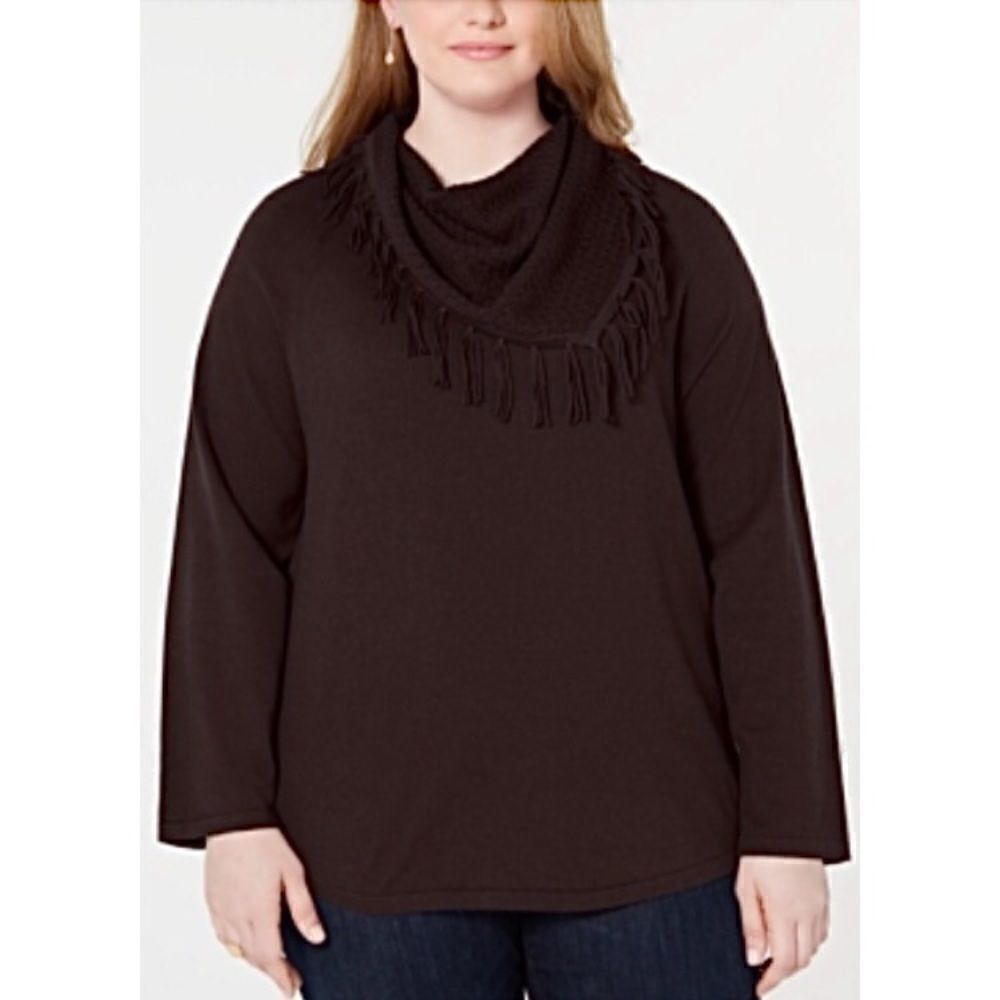 Style & Co Plus Size Cowlneck Fringed Sweater size 1X